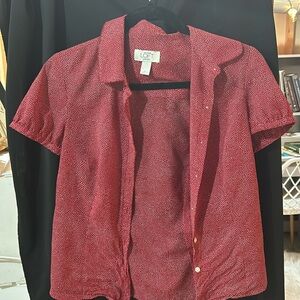 Red button down lift petite blouse